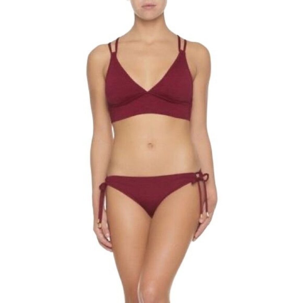 Helen Jon Wine Red Bikini Strappy Top Hipster Bottom XS/S Low Rise Revolve